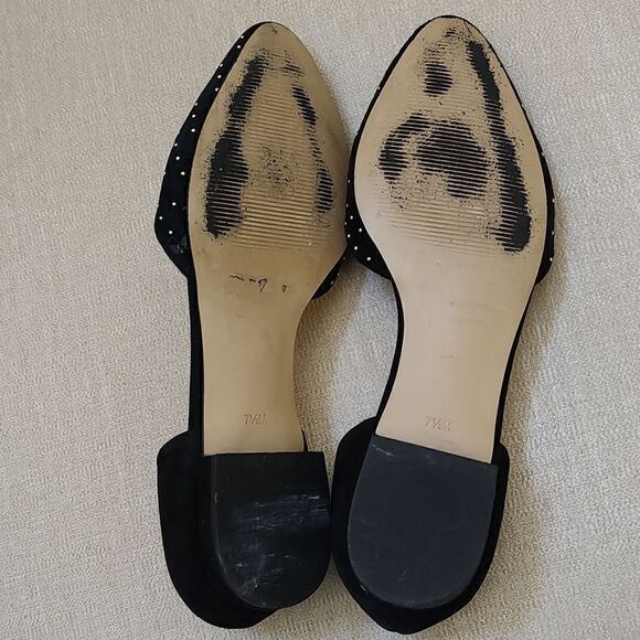 Talbot's Black Suede Leather Gold Studded Flats Size 7.5M - Picture 8 of 12
